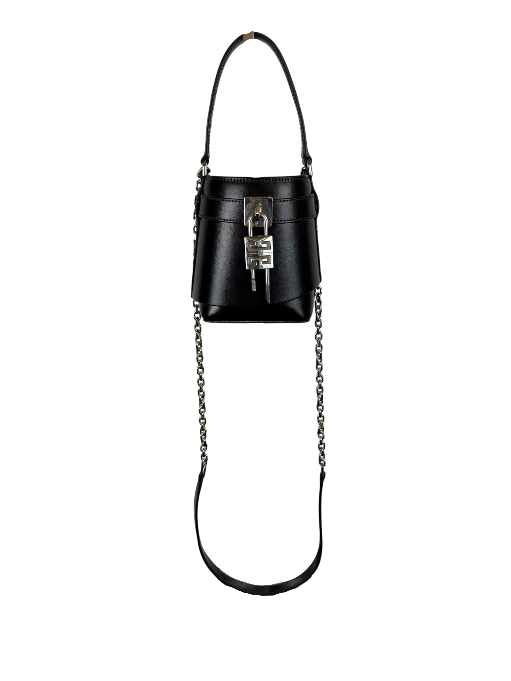 Givenchy Micro Shark Lock Box Calfskin Leather Bucket Bag, Black
