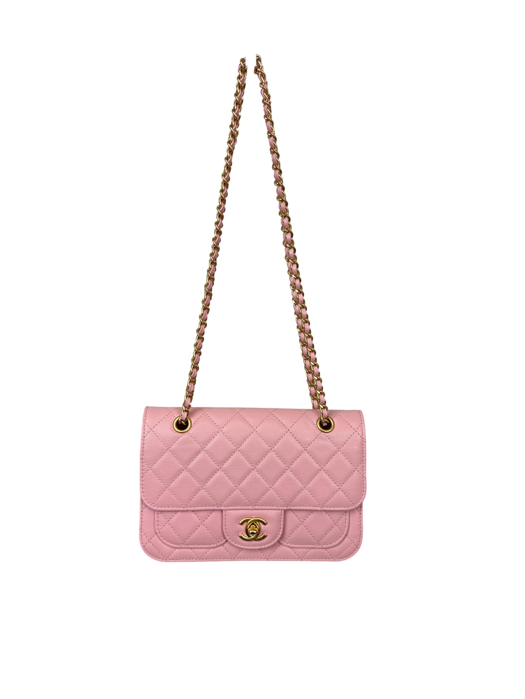 Chanel Pink Caviar Mini Flap Bag with Gold Chain