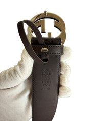 Gucci Guccissima Signature Interlocking G Brown Leather Belt
