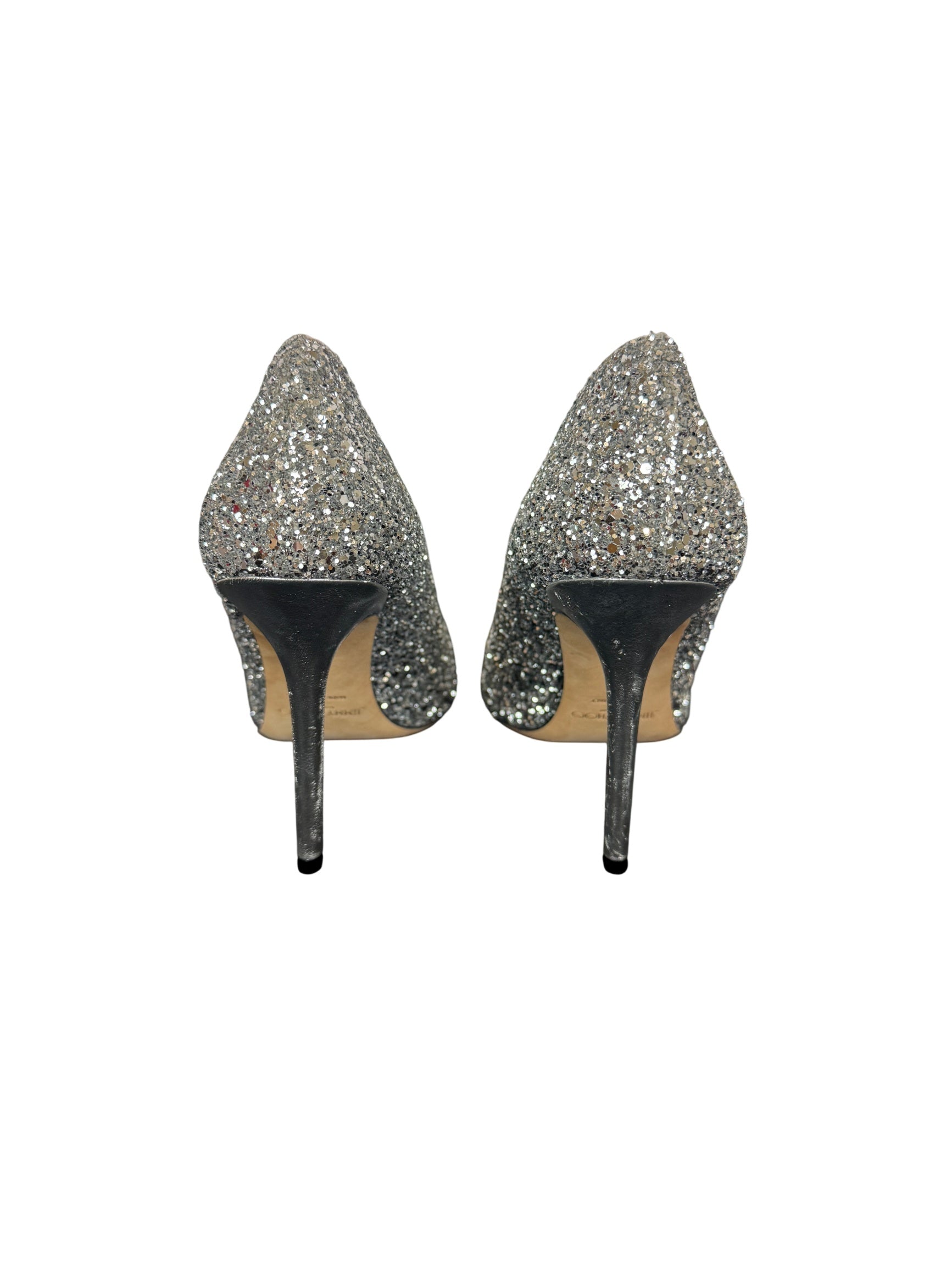 Jimmy Choo Romy Silver Glitter High Heeled Pumps