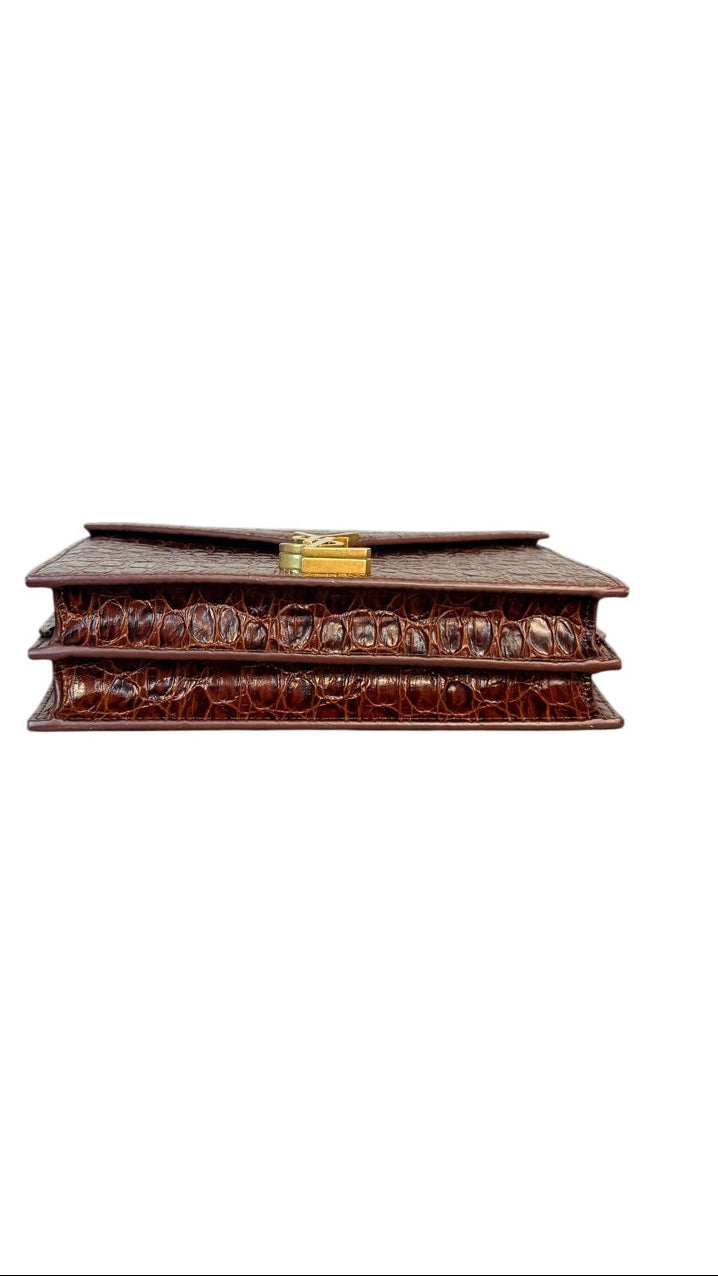 Saint Laurent Crocodile-Embossed Kate Chain Clutch