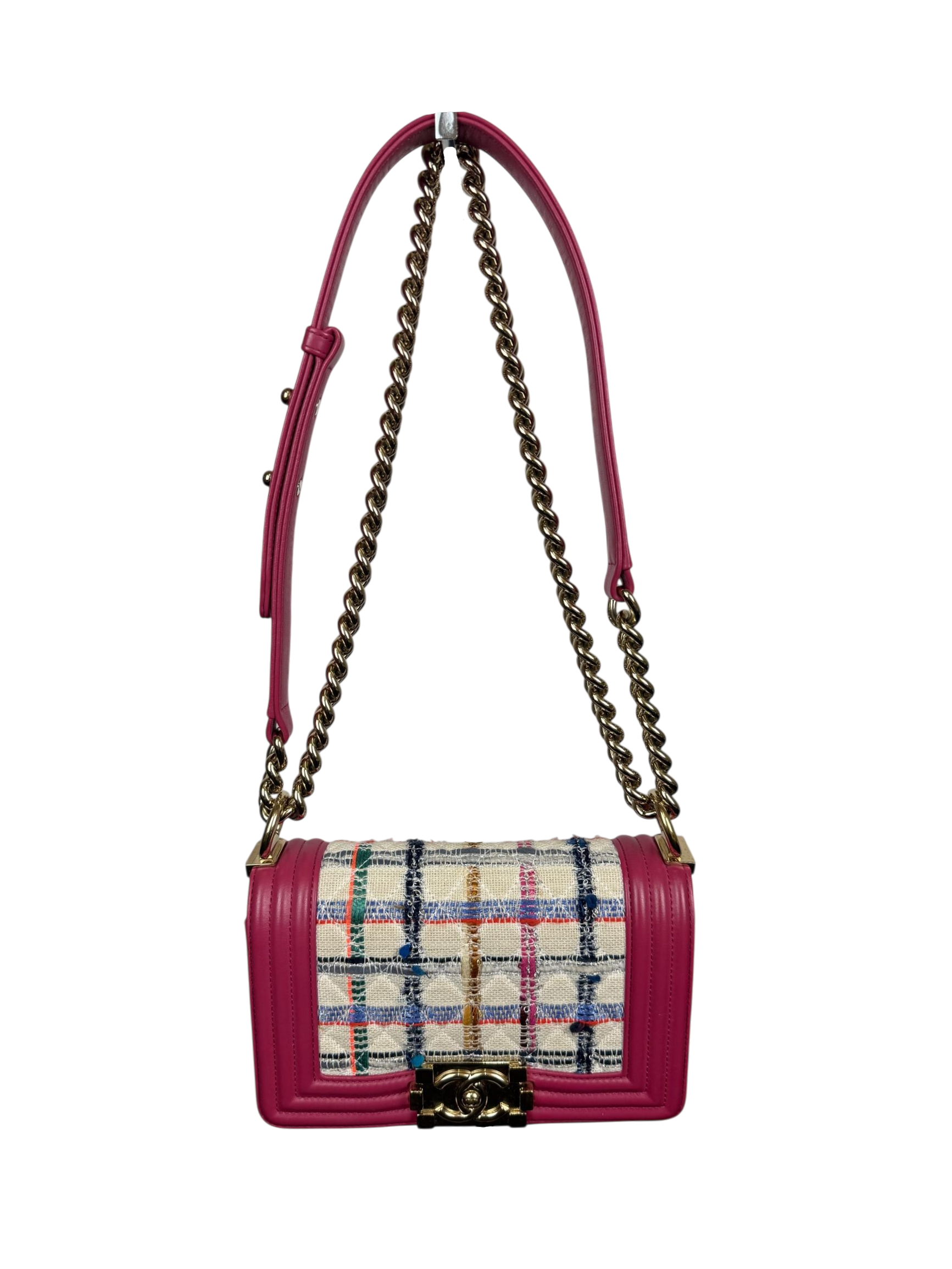 Chanel Medium Boy Bag in Pink Tweed Quilted Lambskin
