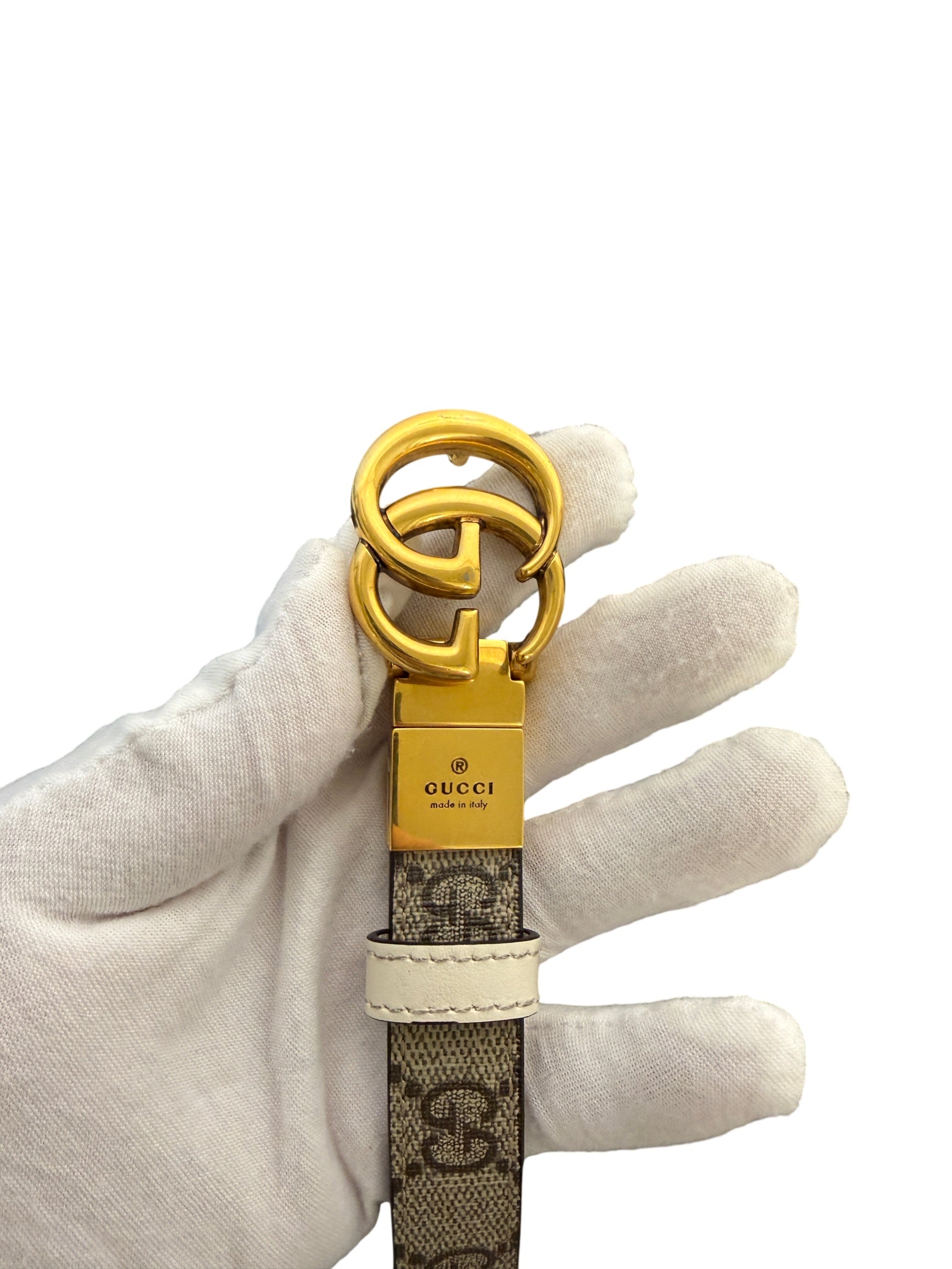 Gucci GG Marmont Supreme Monogram Thin Belt with Gold Buckle