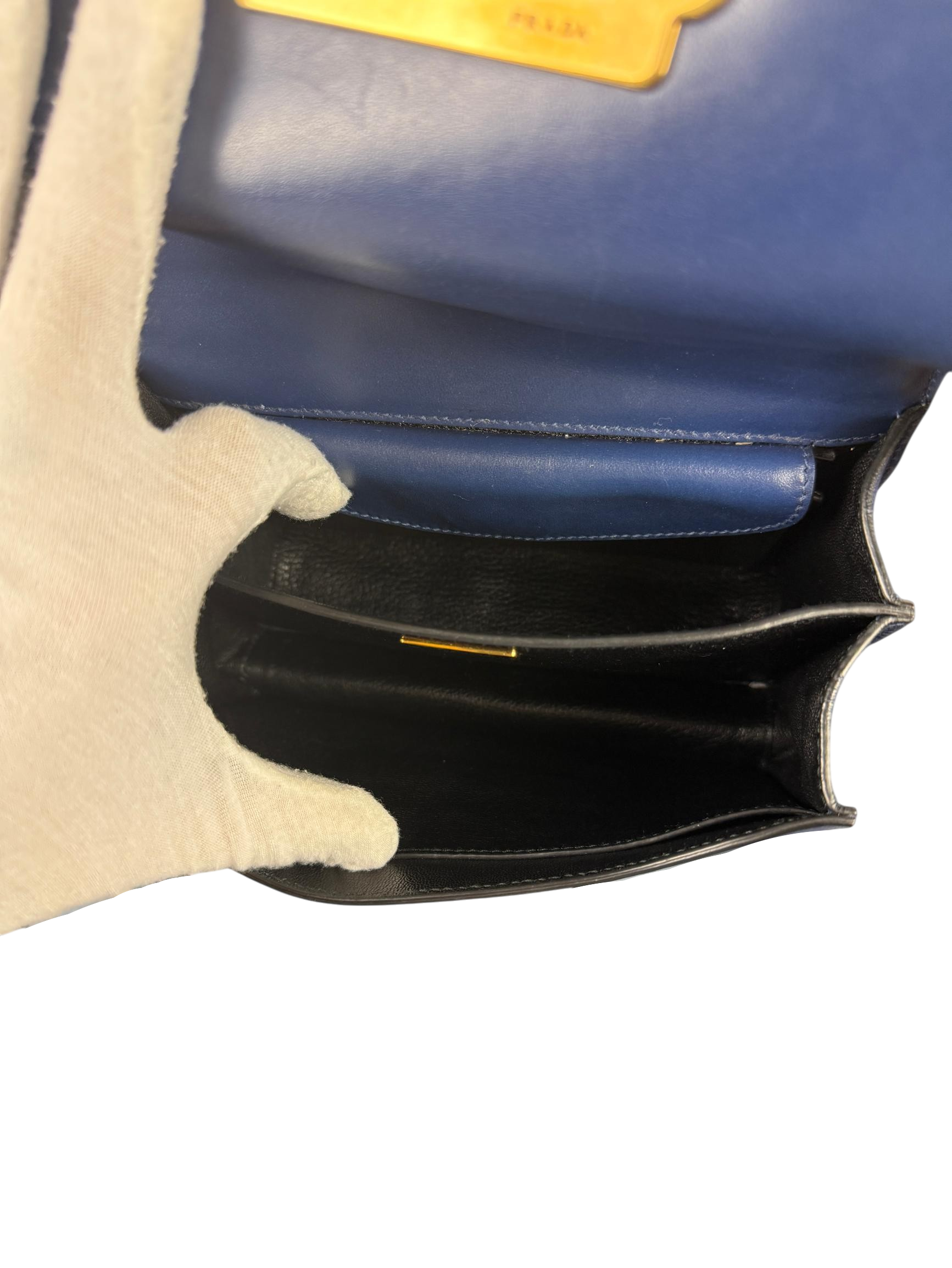 Prada Cahier Blue and Black Saffiano Leather Crossbody Bag