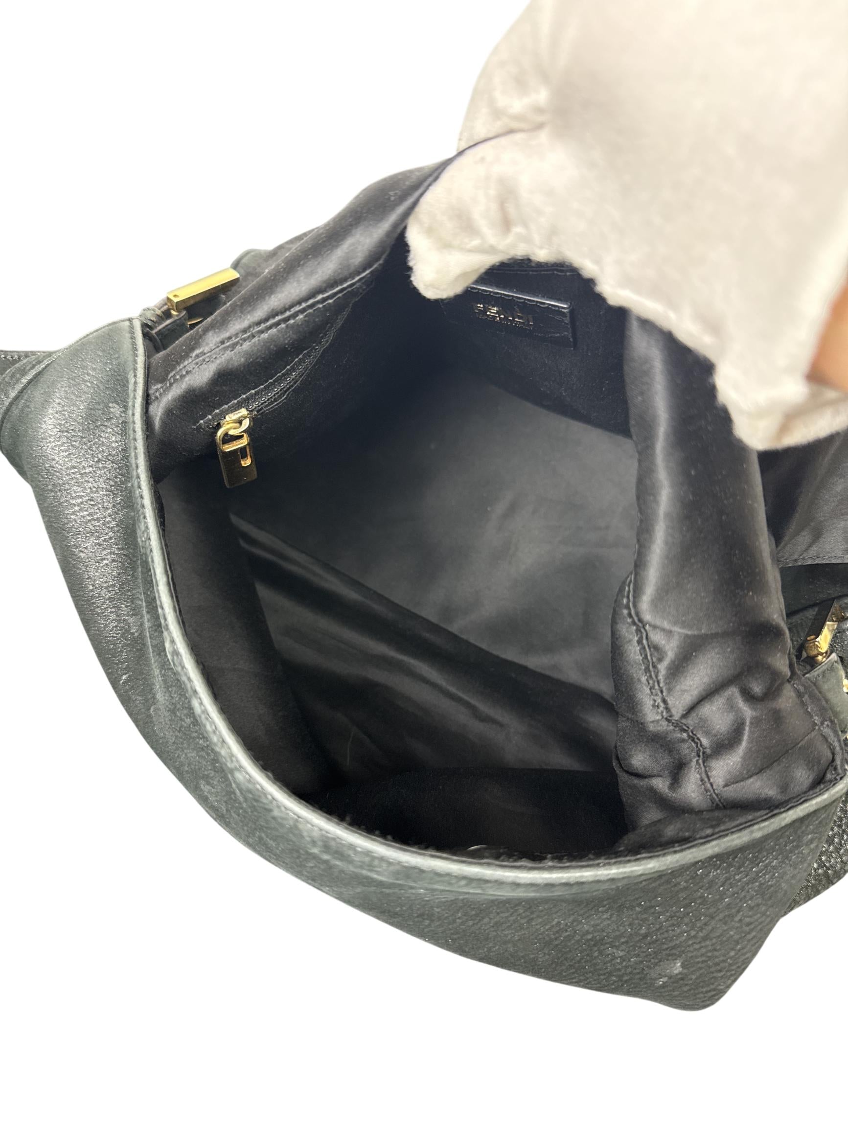 Fendi Black Leather Mamma Baguette Shoulder Bag with Gold Hardware