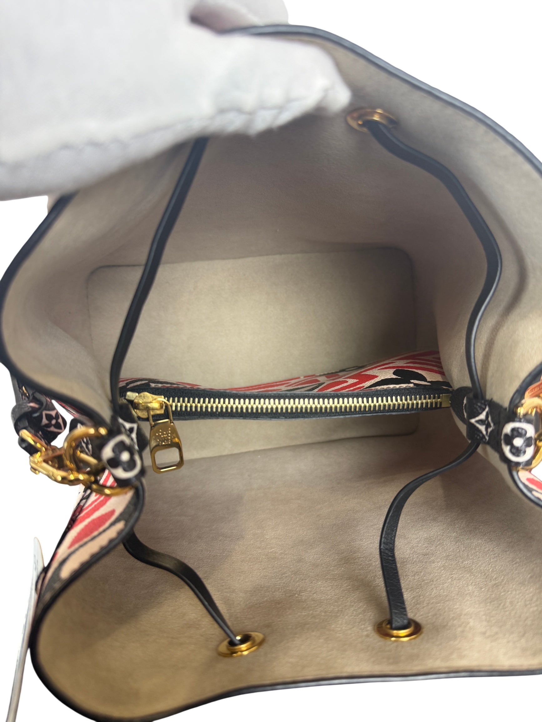Louis Vuitton NeoNoe MM Limited Edition Crafty Monogram Giant Red and Black Bucket Bag