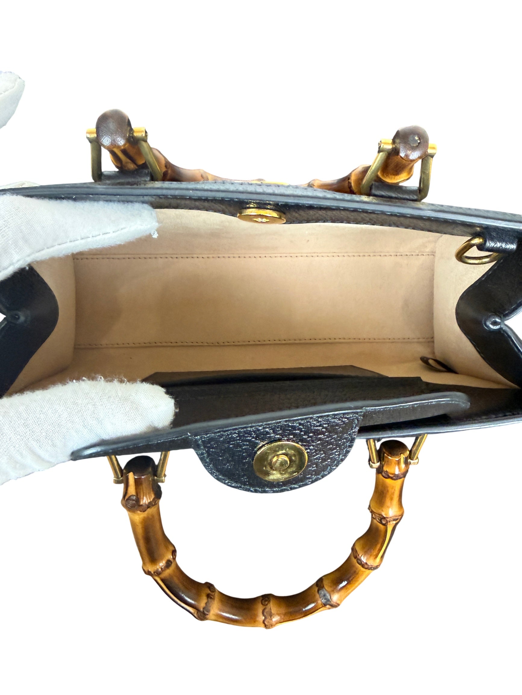Gucci Diana East West Black Leather and Bamboo Handle Tote Bag