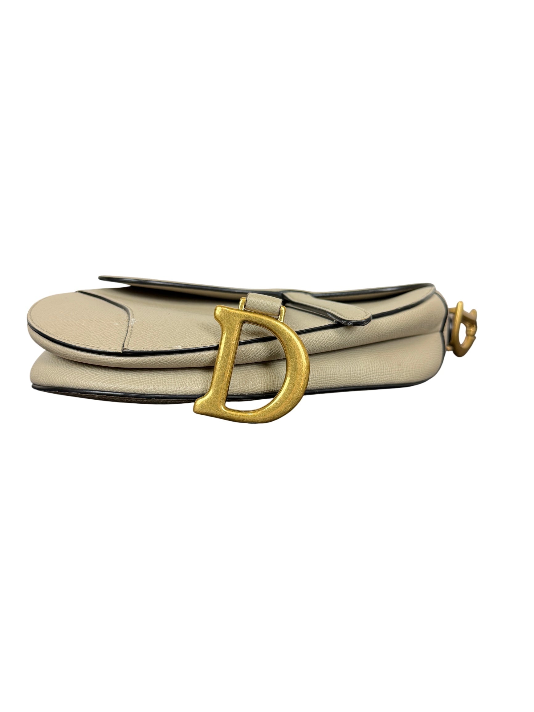 Christian Dior Saddle Bag Beige Grained Calfskin Leather