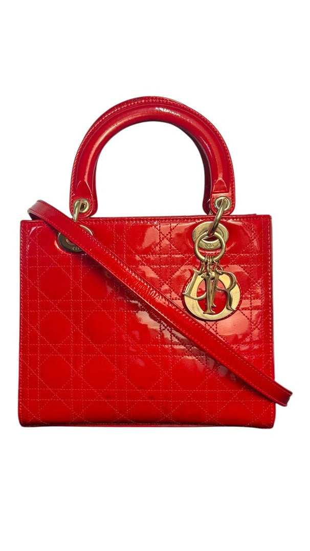 Dior Lady Dior Medium Patent Leather Handbag