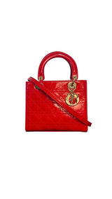 Dior Lady Dior Patent Leather Handbag