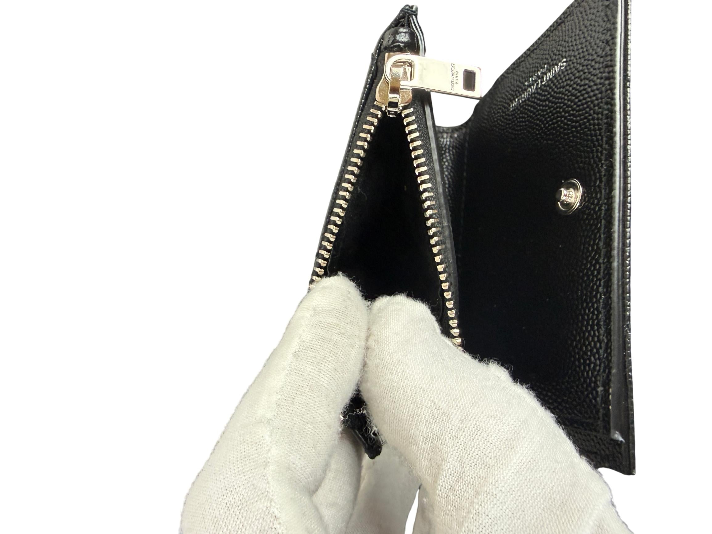 Saint Laurent Paris Grain de Poudre Matelassé Cassandre Bi-fold Black Leather Wallet