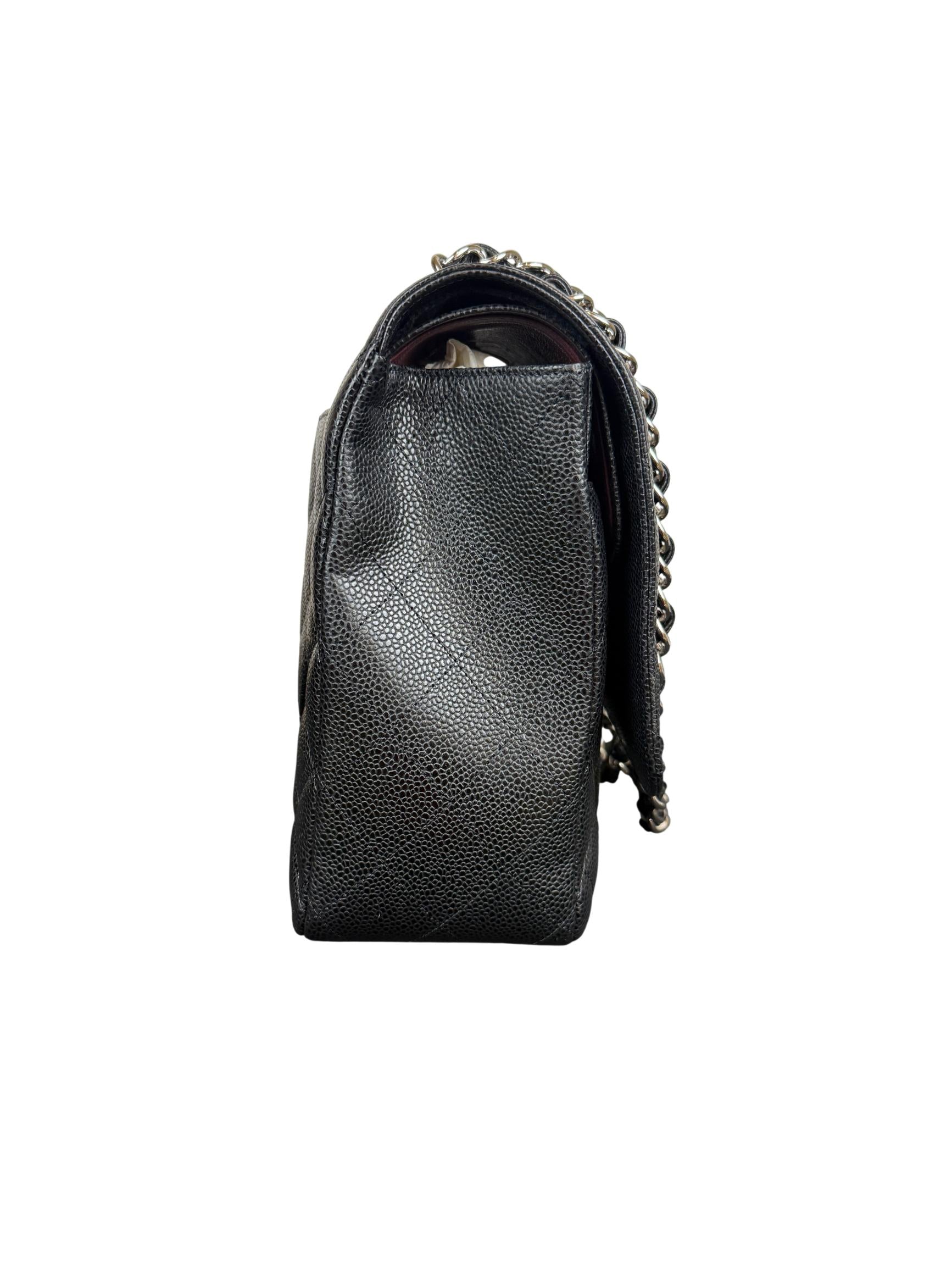 Chanel Classic Double Flap Jumbo Black Quilted Caviar Silver Hardware