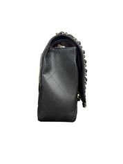 Chanel Classic Double Flap Jumbo Black Quilted Caviar Silver Hardware