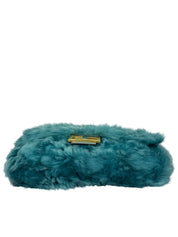 Fendi Baguette Large Shearling Shoulder Bag Blue with Gold Chain