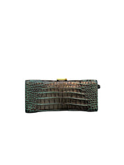 Balenciaga Crocodile Embossed Green Leather Handbag
