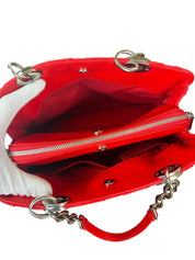 Dior Granville Red Cannage Quilted Leather Bag with Silver Chain Handle