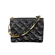 Louis Vuitton Coussin PM Black Lambskin Leather Shoulder Bag with Gold and Silver Chain Hardware