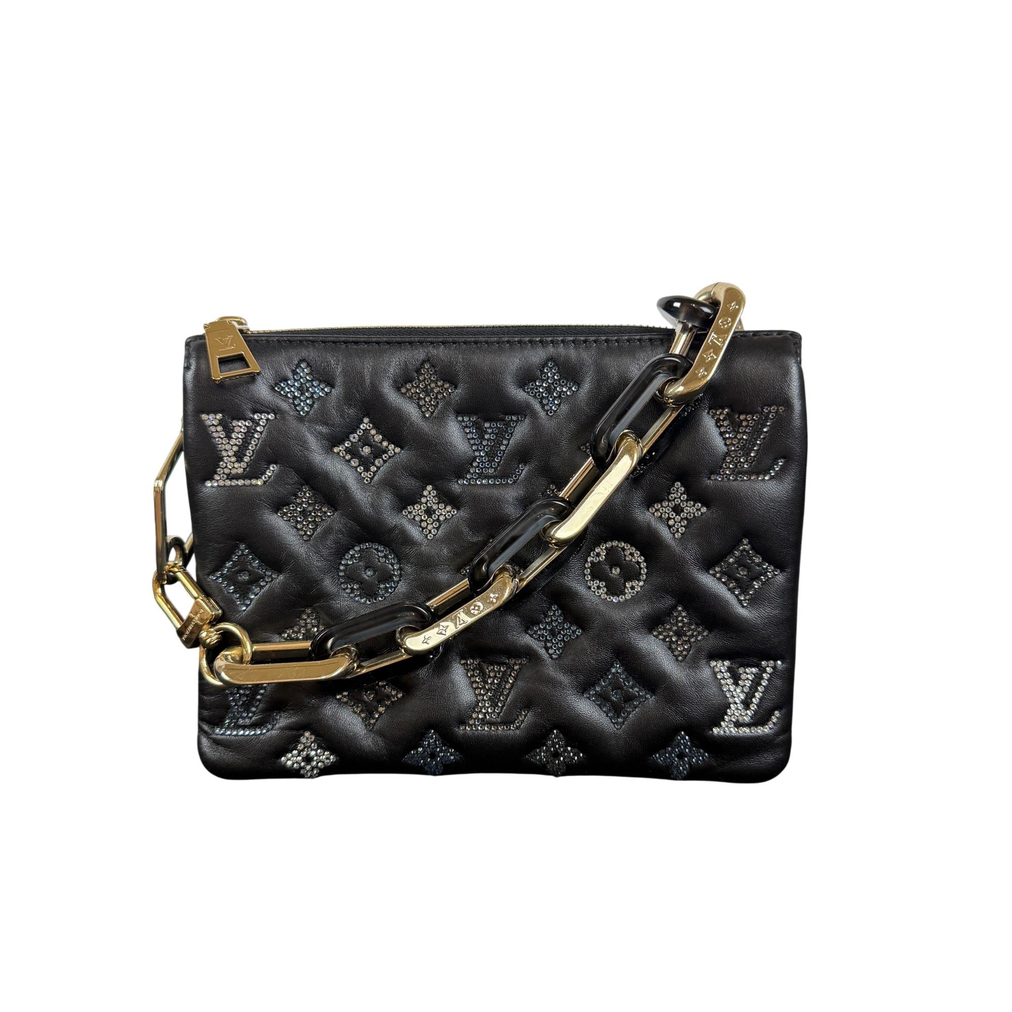 Louis Vuitton Coussin PM Black Lambskin Leather Shoulder Bag with Gold and Silver Chain Hardware