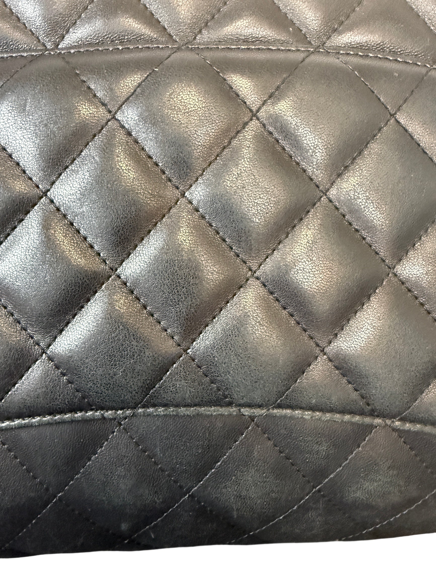 Chanel Black Quilted Jumbo Double Flap Bag with Silver Chain