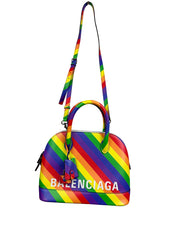 Balenciaga Multicolor Diagonal Rainbow Leather Small Ville Top Handle Bag