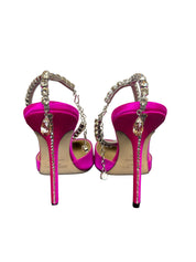Jimmy Choo Saeda 100 Fuchsia Pink Satin Crystal Embellished Pointed Toe Heels