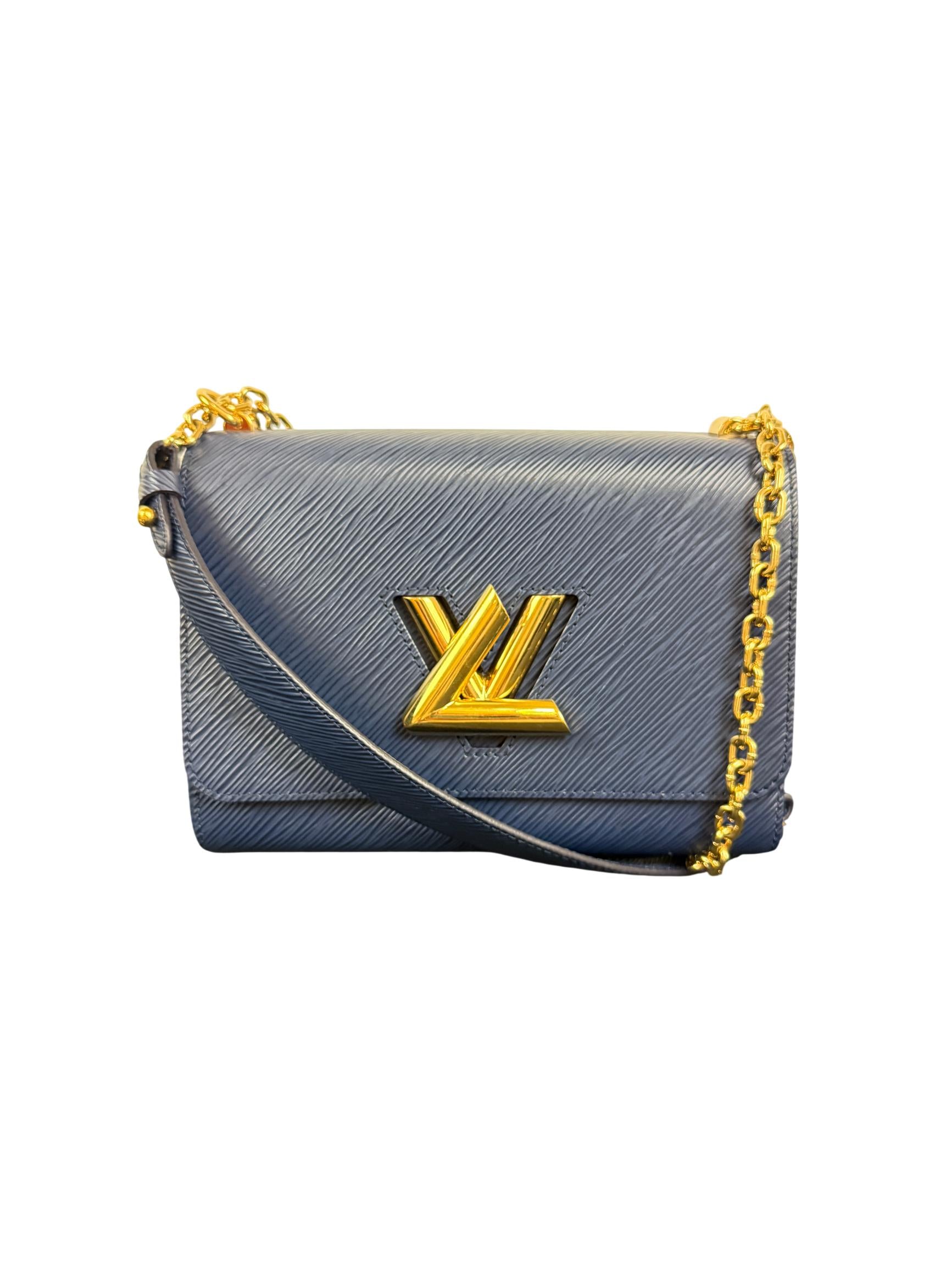 Louis Vuitton Twist MM Epi Leather Shoulder Bag Indigo with Gold Chain