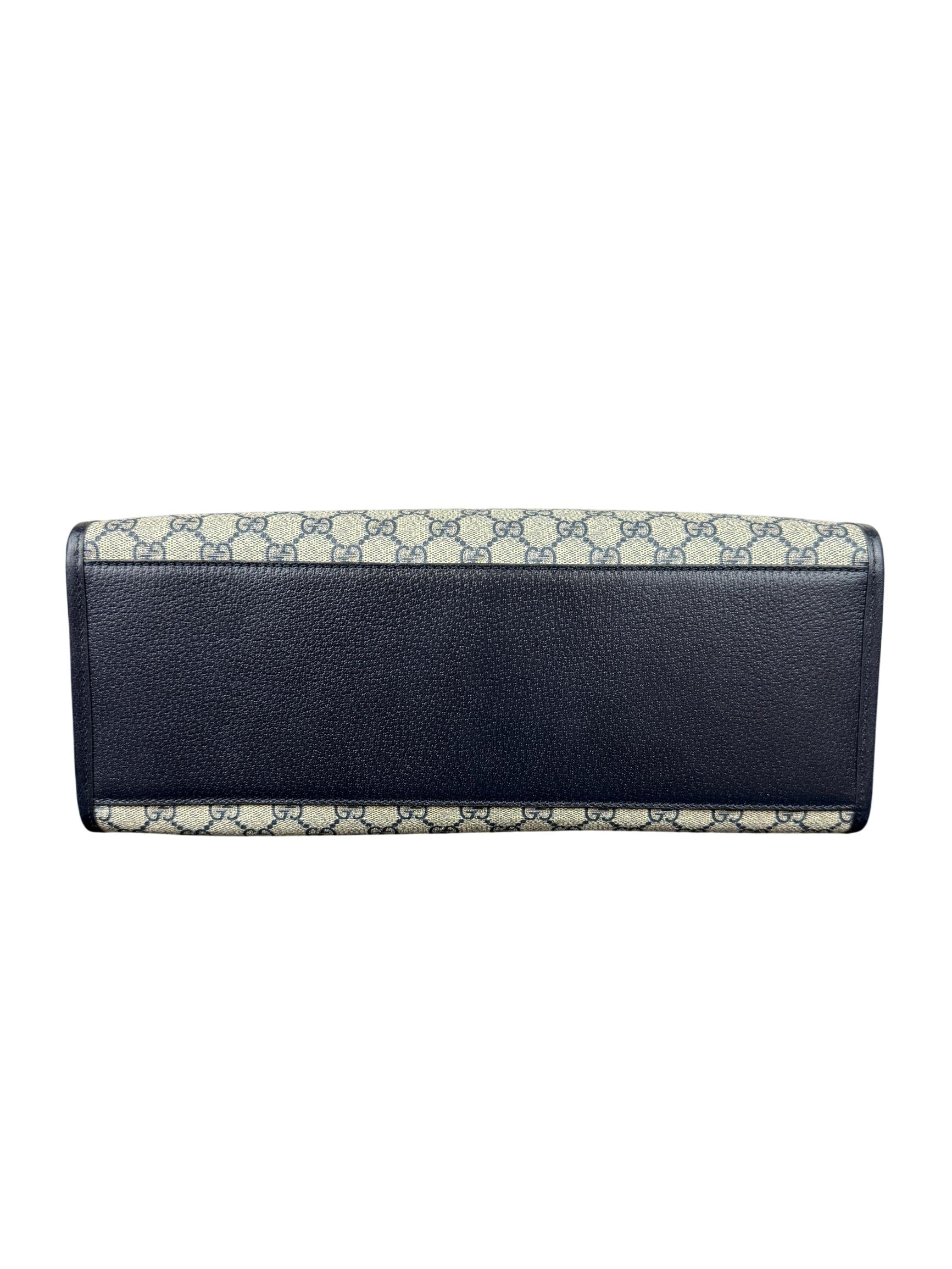Gucci GG Supreme Canvas Medium Tote Bag Navy Blue Leather