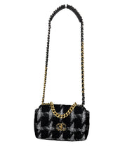Chanel 19 Black and White Tweed Flap Bag with Mixed Metal Chain