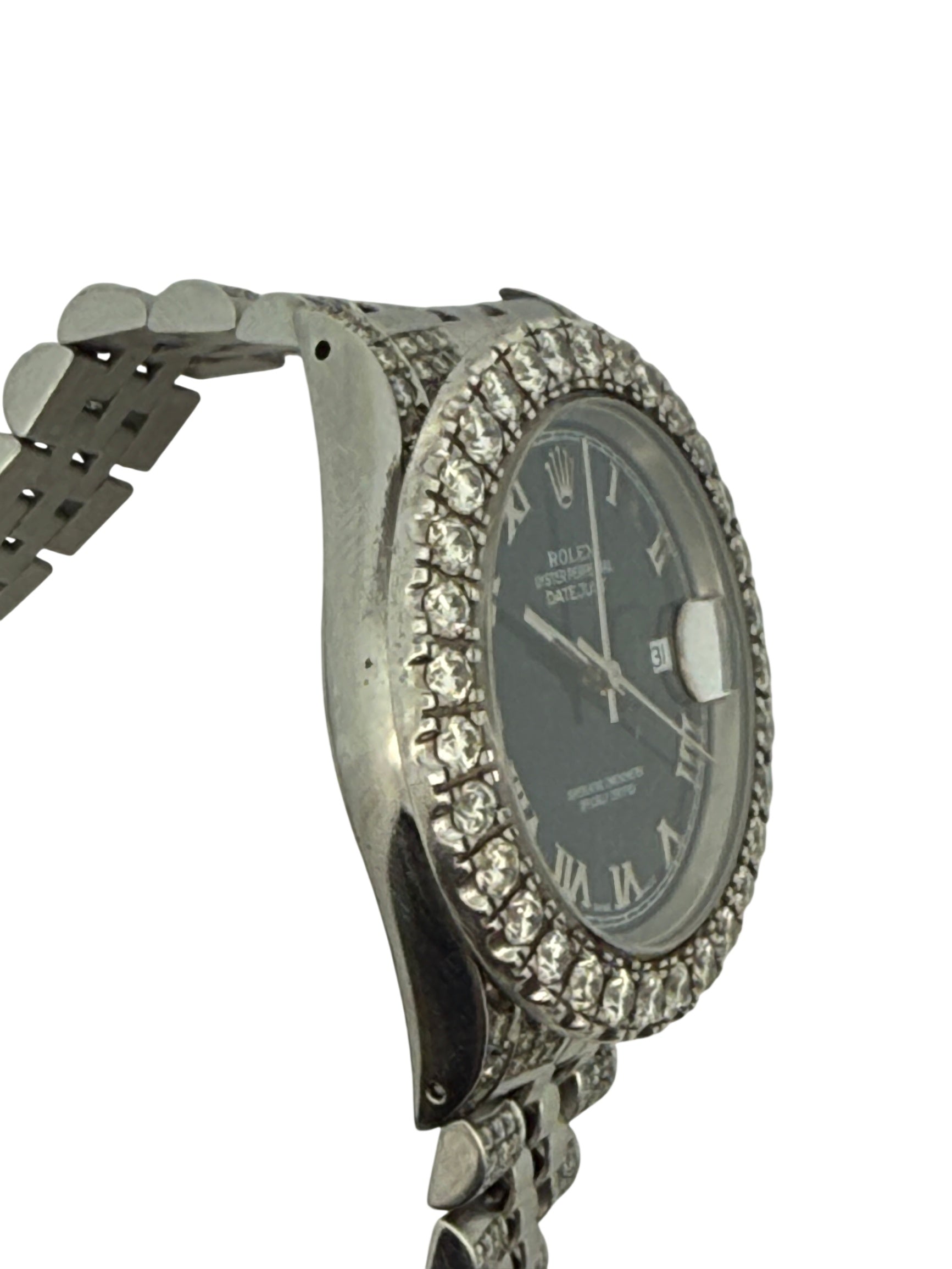 Rolex Oyster Perpetual Datejust 36mm , Roman Dial, Custom Diamond Bezel and Jubilee Band Stainless Steel Blue Dial