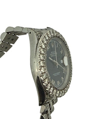 Rolex Oyster Perpetual Datejust 36mm , Roman Dial, Custom Diamond Bezel and Jubilee Band Stainless Steel Blue Dial