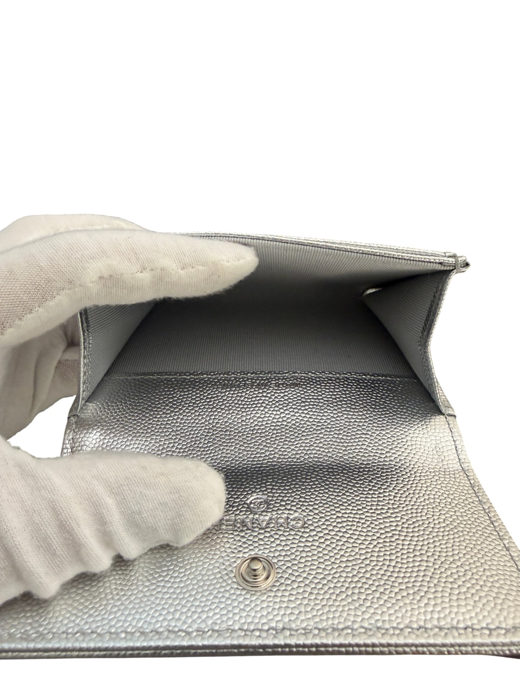 Chanel Silver Caviar Metallic Wallet