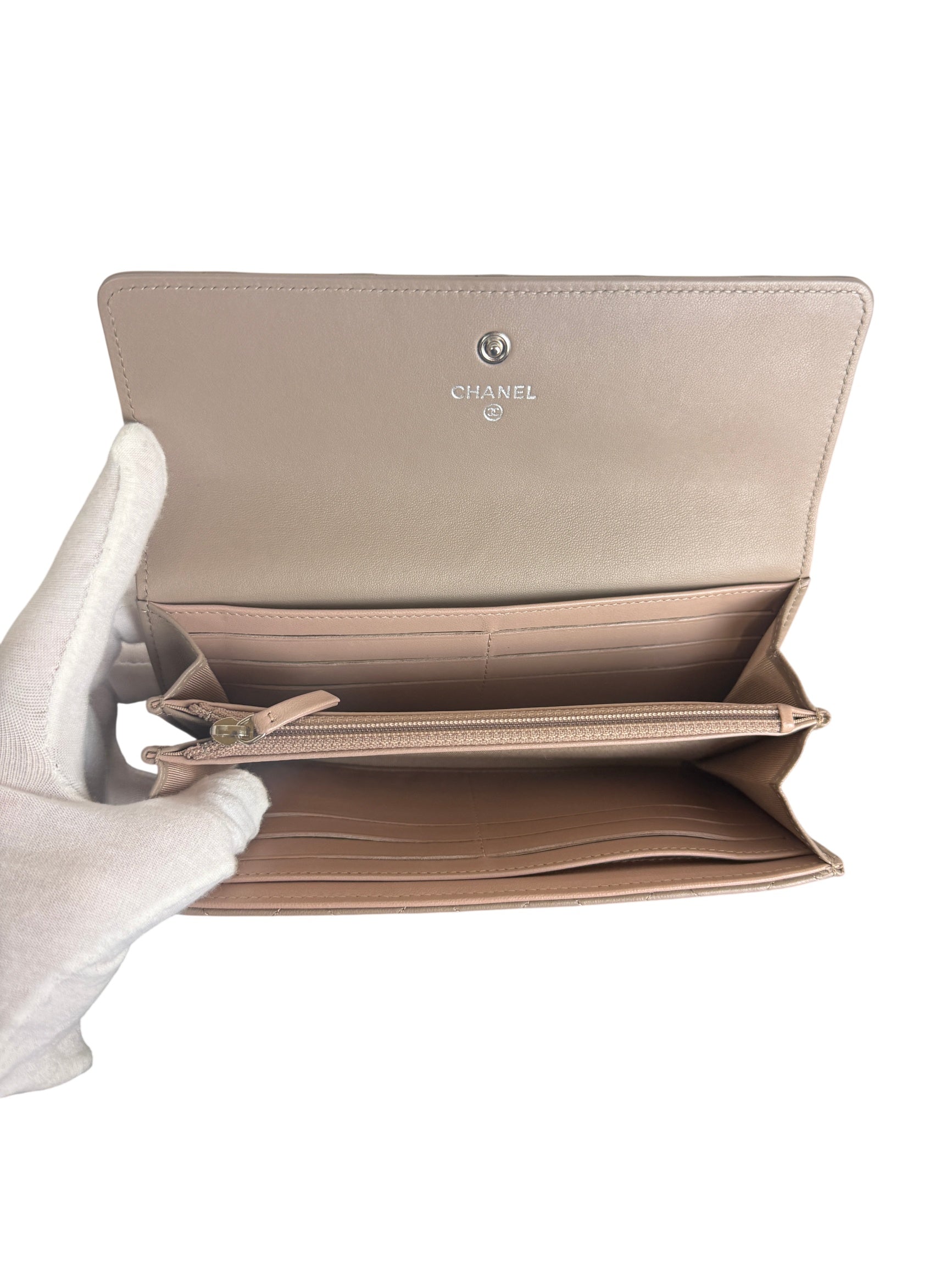 Chanel Beige Quilted Lambskin Leather Classic Wallet