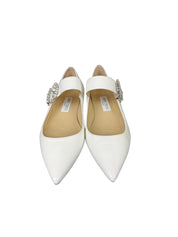 Jimmy Choo Cheri Flat Milk Leather Mary Jane Shoes with Crystal Buckle Size 39
