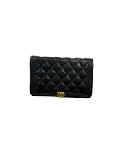 Chanel Boy Black Quilted Caviar Leather Wallet on Chain (WOC) with Gold Hardware