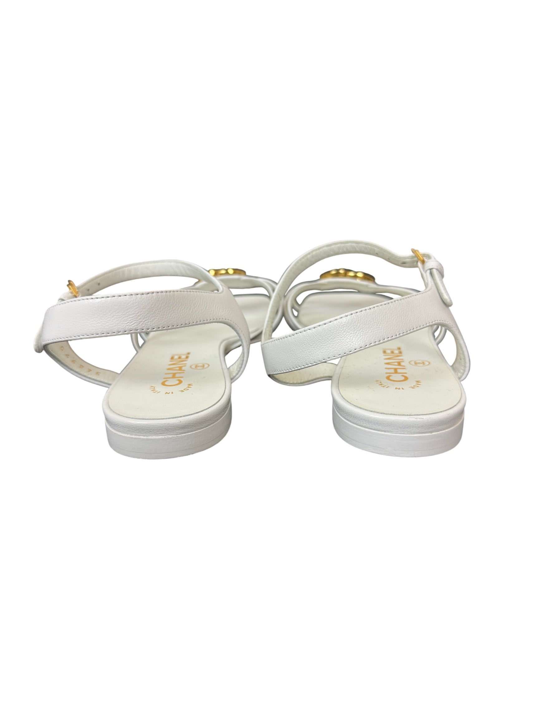 Chanel White Lambskin Crystal CC Sandals