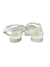 Chanel White Lambskin Crystal CC Sandals