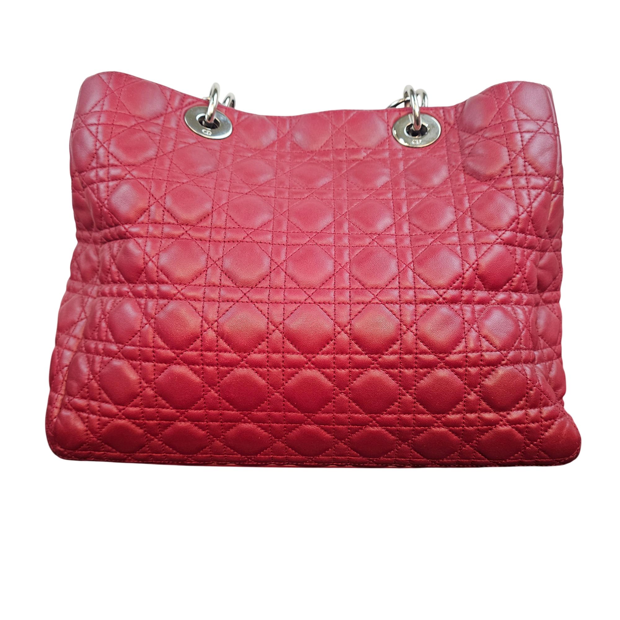 Christian Dior Lady Dior Large Cannage Quilted Lambskin Leather Tote Bag