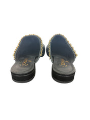 Chanel Black Leather Mules with Gold Chain and CC Logo
