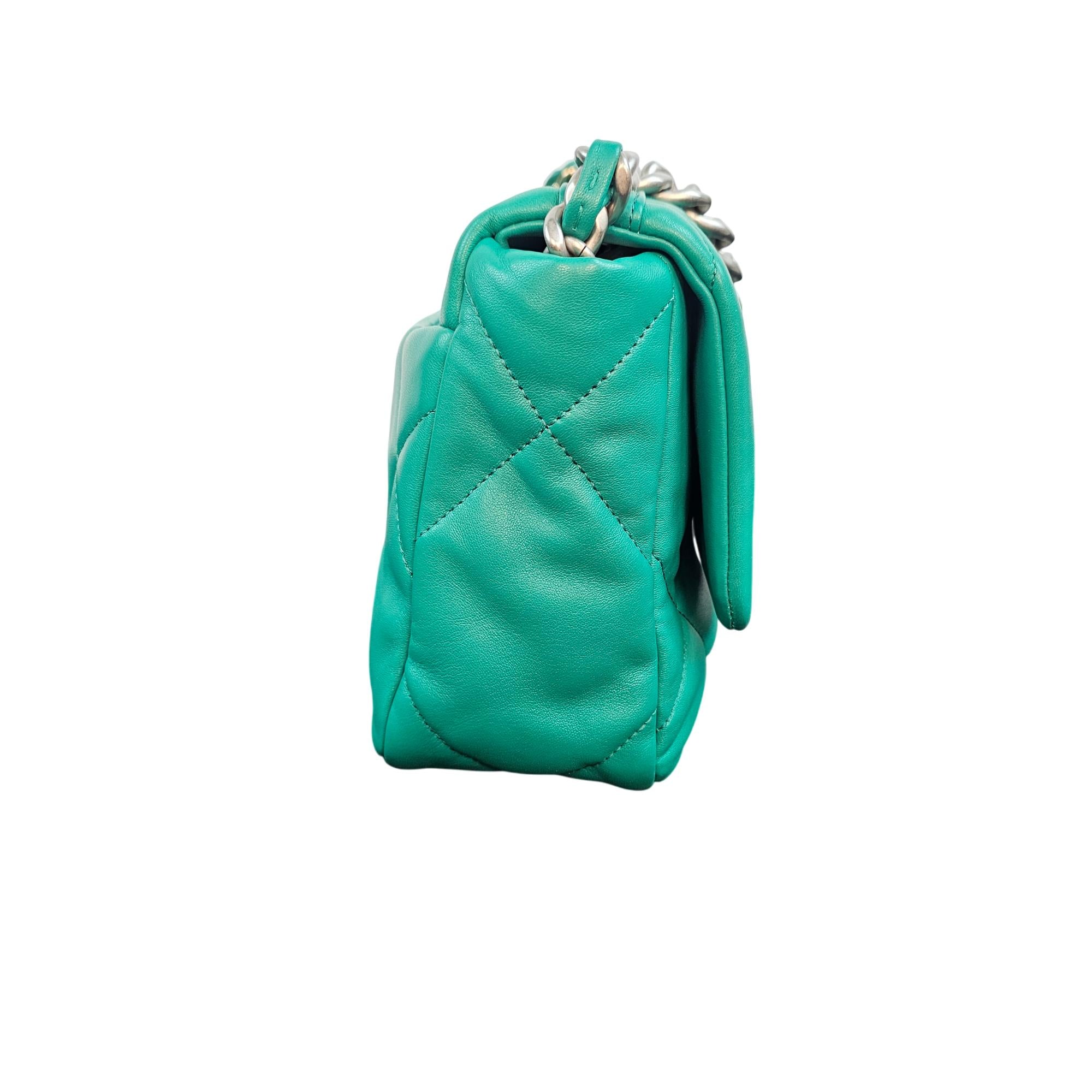 Chanel 19 Green Lambskin Small Flap Bag with Multi-Tone Chain