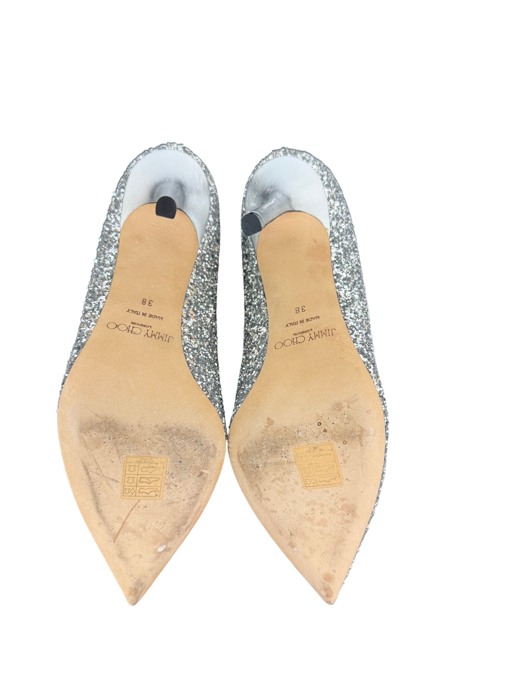 Jimmy Choo Romy Silver Glitter High Heeled Pumps