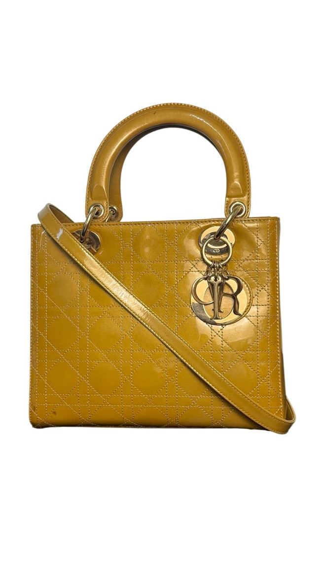 Dior Lady Dior Medium Patent Leather Handbag