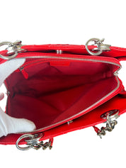 Dior Granville Red Cannage Quilted Leather Bag with Silver Chain Handle