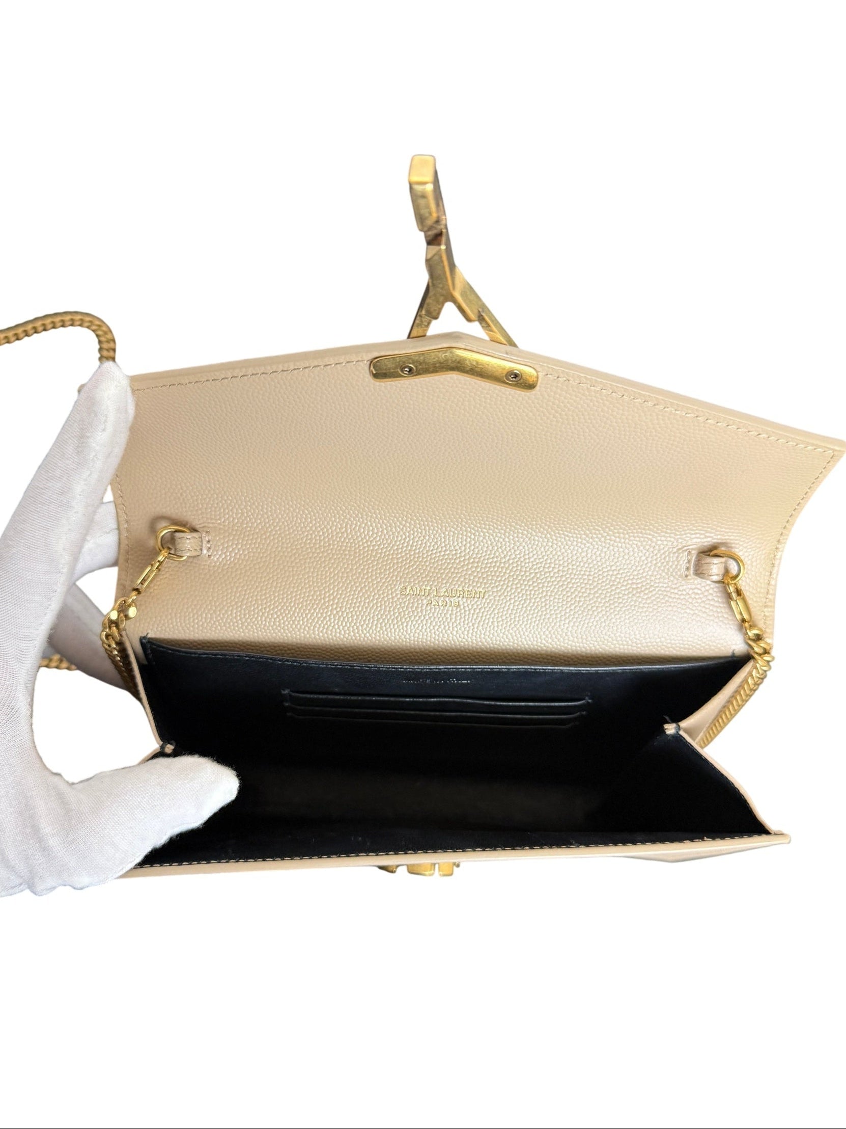 Saint Laurent Cassandra Grain de Poudre Beige Shoulder Bag