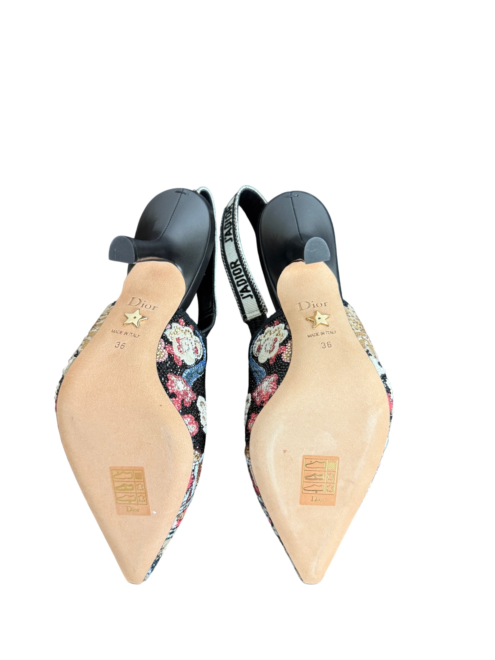 Christian Dior J'Adior Embroidered Floral Slingback Pumps