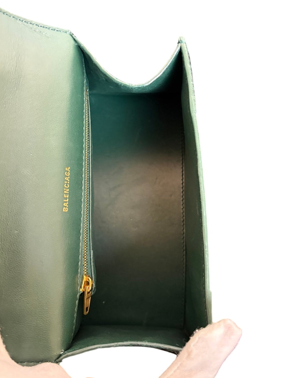 Balenciaga Crocodile Embossed Green Leather Handbag