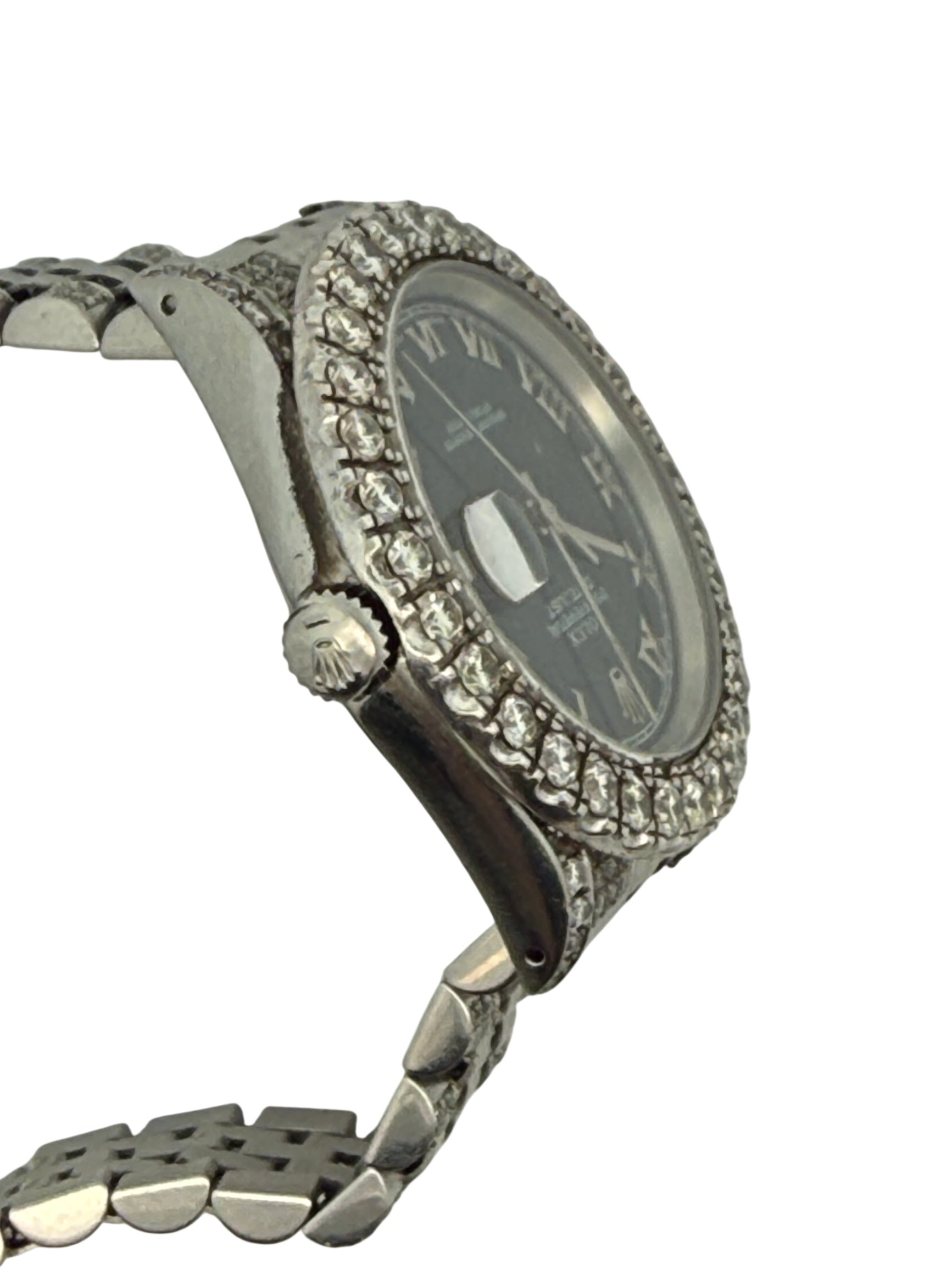 Rolex Oyster Perpetual Datejust 36mm , Roman Dial, Custom Diamond Bezel and Jubilee Band Stainless Steel Blue Dial