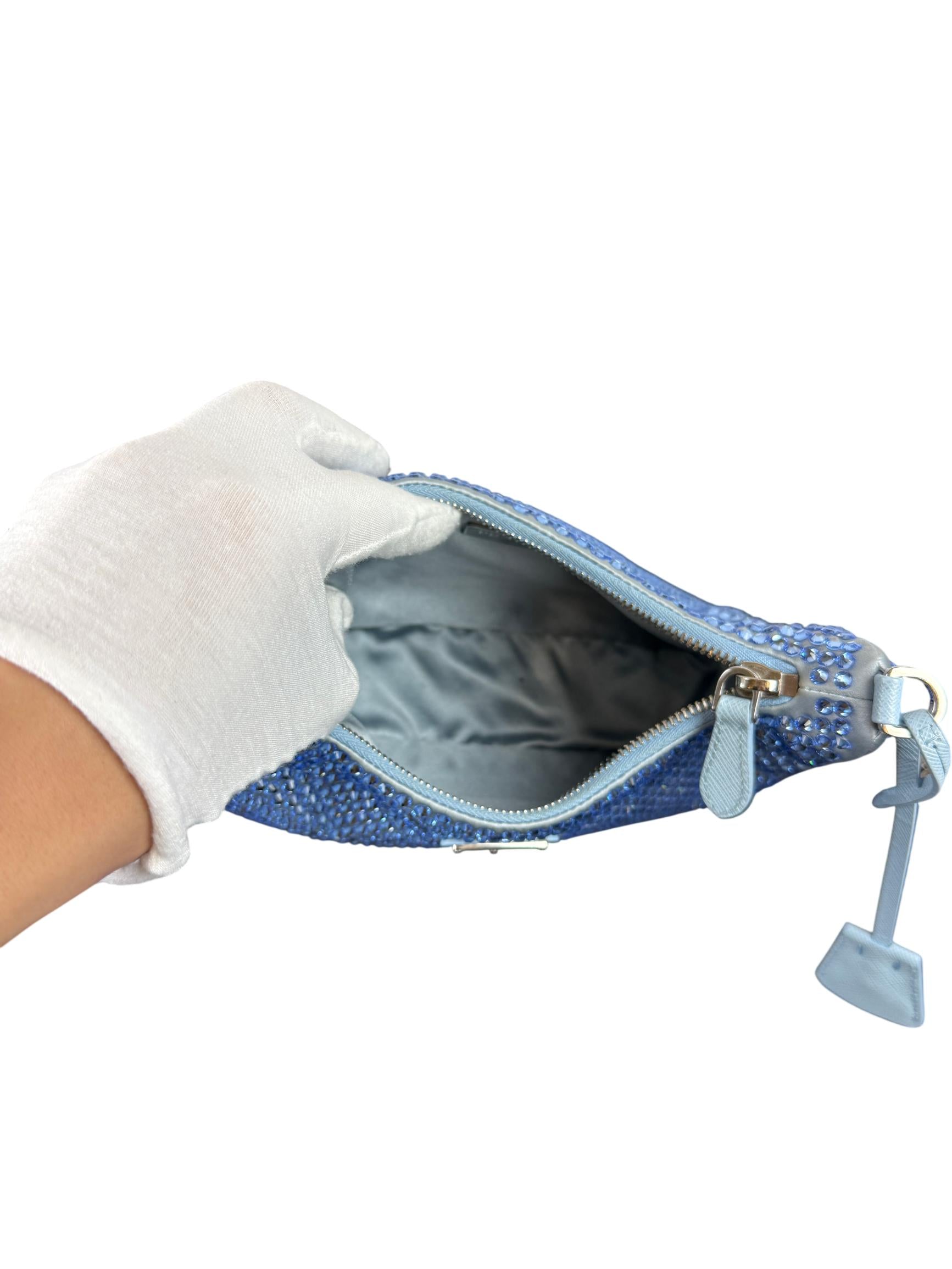 Prada Re-Edition 2000 Satin Crystal Mini Hobo Bag