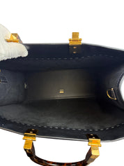 Fendi Sunshine Medium Black Calfskin Leather Tote Bag with Tortoise Shell Handle