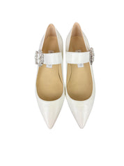 Jimmy Choo Cheri Flat Milk Leather Mary Jane Shoes with Crystal Buckle Size 39