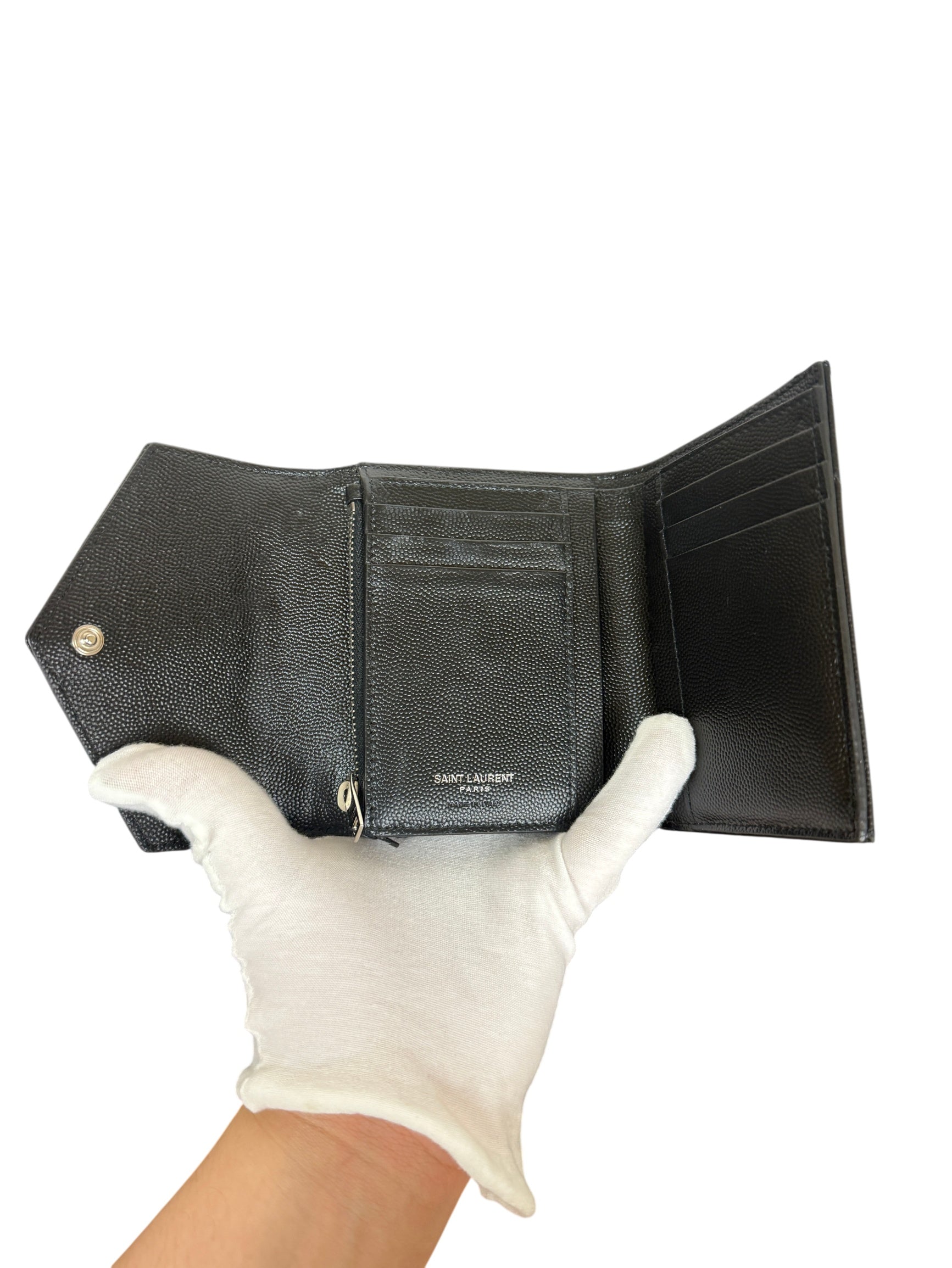 Saint Laurent Cassandre Matelassé Black Croc Embossed Wallet